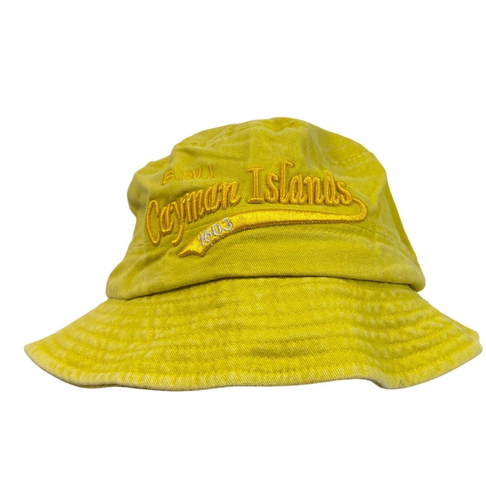 Lucky J Cayman Islands 1503 Yellow Acid Wash Cotton Bucket Hat Size S M